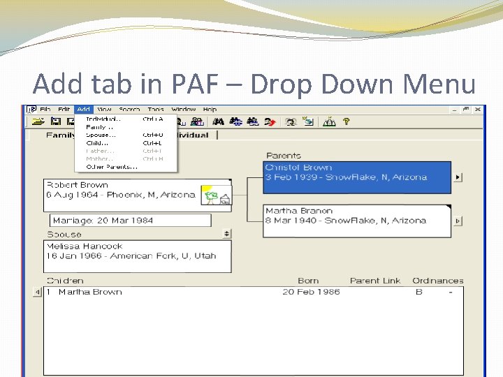 Add tab in PAF – Drop Down Menu Add tab in PAF – Drop Down Menu