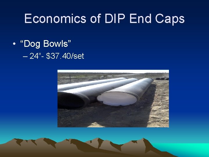 Economics of DIP End Caps • “Dog Bowls” – 24”- $37. 40/set 