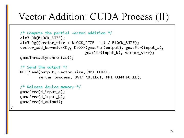 Vector Addition: CUDA Process (II) /* Compute the partial vector addition */ dim 3