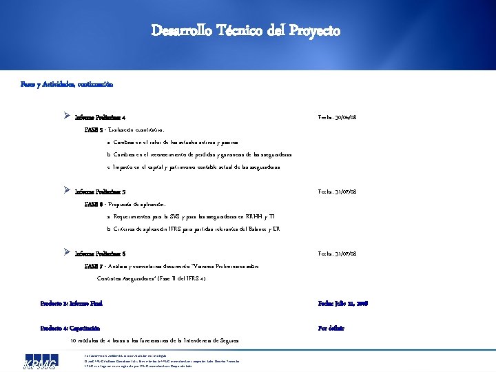 Desarrollo Técnico del Proyecto Fases y Actividades, continuación Ø Informe Preliminar 4 Fecha: 30/06/08