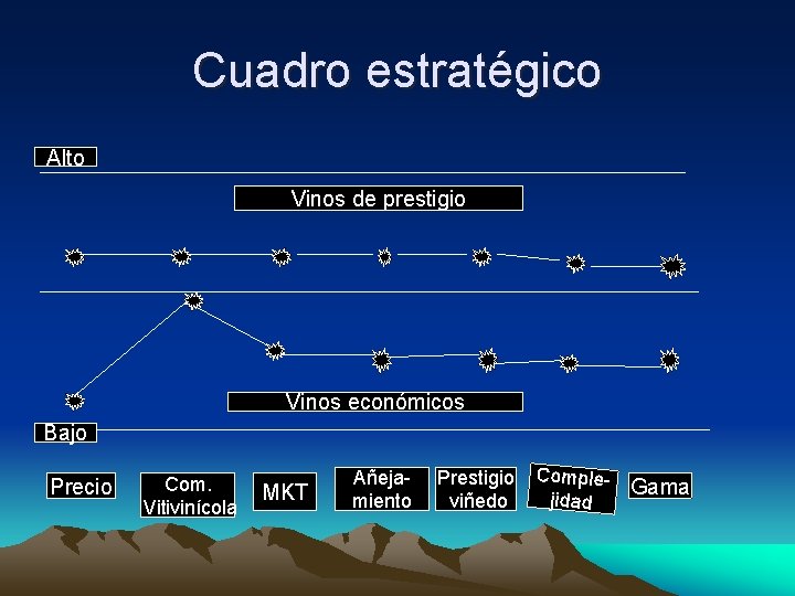 Cuadro estratégico Alto Vinos de prestigio Vinos económicos Bajo Precio Com. Vitivinícola MKT Añejamiento