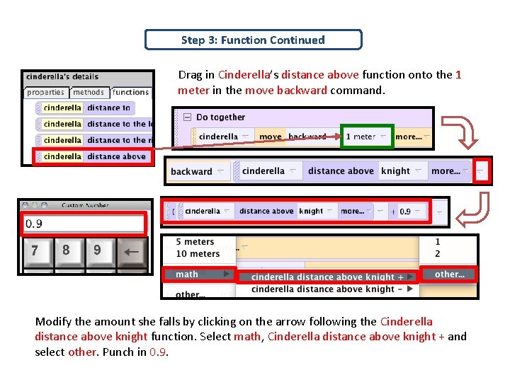 Step 3: Function Continued Drag in Cinderella’s distance above function onto the 1 meter