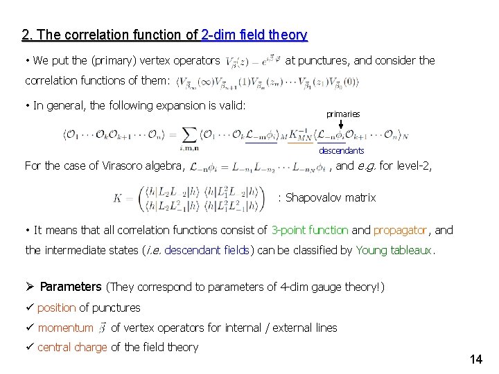 2. The correlation function of 2 -dim field theory • We put the (primary)