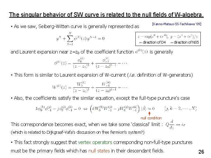 The singular behavior of SW curve is related to the null fields of W-algebra.