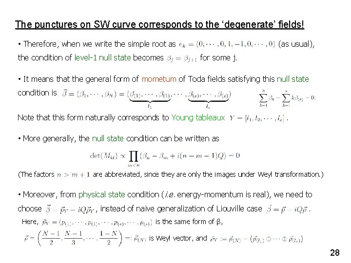 The punctures on SW curve corresponds to the ‘degenerate’ fields! • Therefore, when we