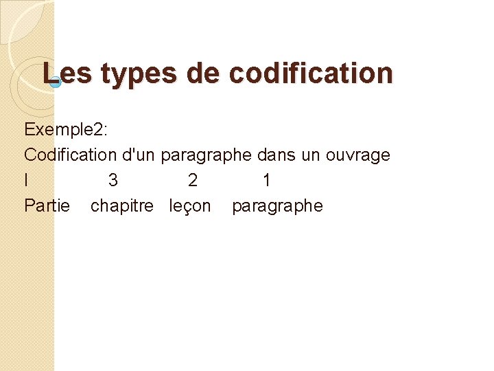 Les types de codification Exemple 2: Codification d'un paragraphe dans un ouvrage I 3 Les types de codification Exemple 2: Codification d'un paragraphe dans un ouvrage I 3