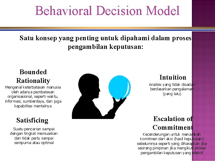 Behavioral Decision Model Satu konsep yang penting untuk dipahami dalam proses pengambilan keputusan: Bounded