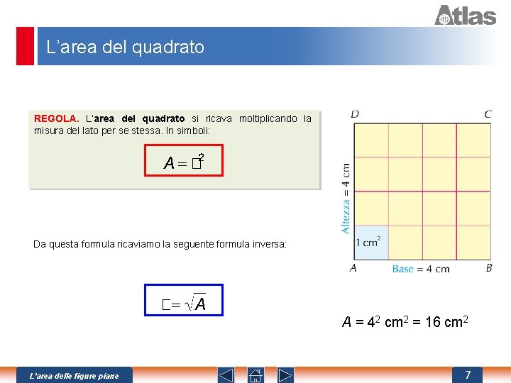 L’area del quadrato REGOLA. L’area del quadrato si ricava moltiplicando la misura del lato