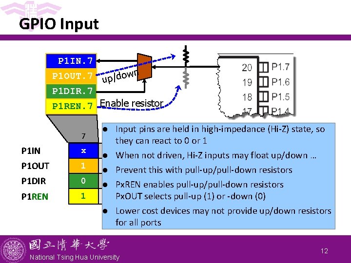 GPIO Input P 1 IN. 7 P 1 OUT. 7 wn up/do P 1