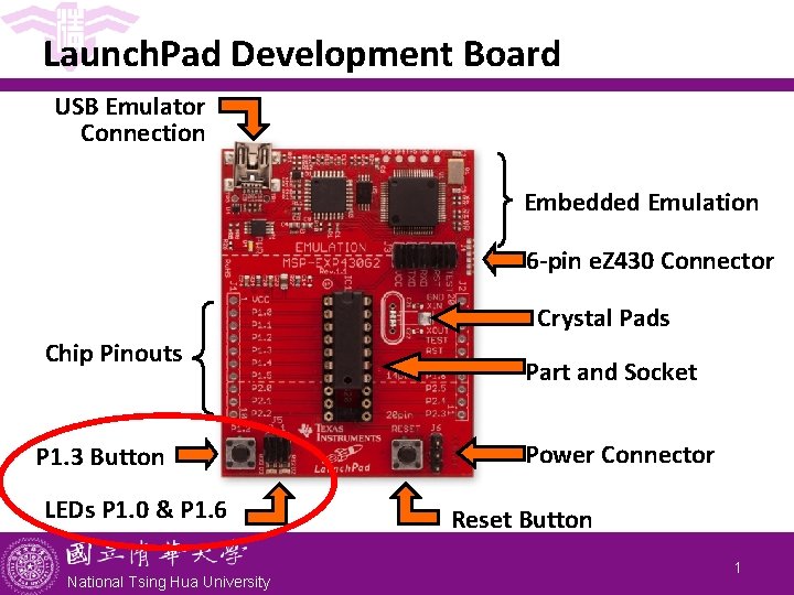 Launch. Pad Development Board USB Emulator Connection Embedded Emulation 6 -pin e. Z 430