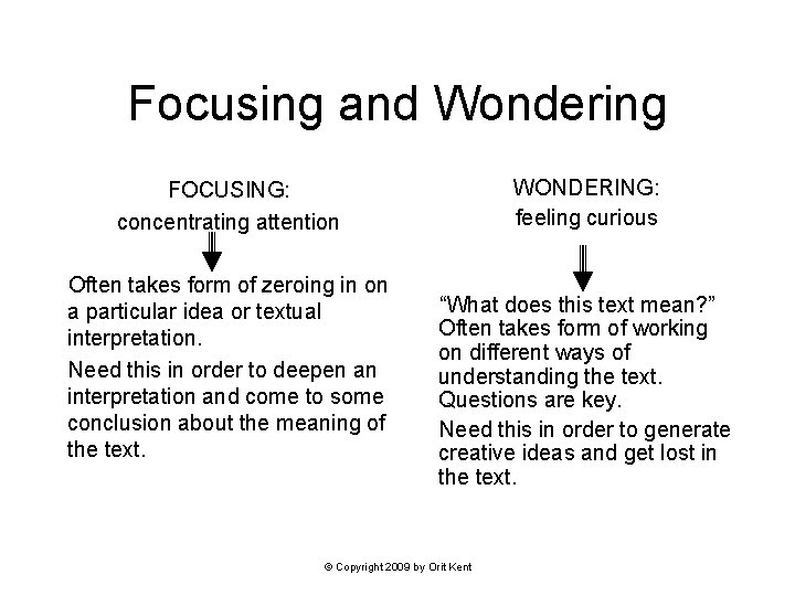Focusing and Wondering WONDERING: feeling curious FOCUSING: concentrating attention Often takes form of zeroing