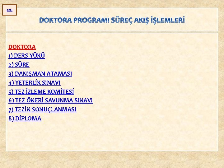 GERİ DOKTORA 1) DERS YÜKÜ 2) SÜRE 3) DANIŞMAN ATAMASI 4) YETERLİK SINAVI 5)