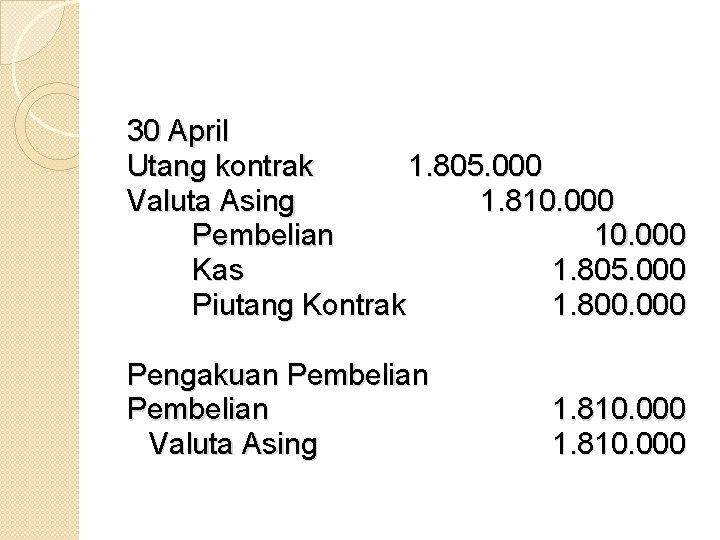 30 April Utang kontrak 1. 805. 000 Valuta Asing 1. 810. 000 Pembelian 10.