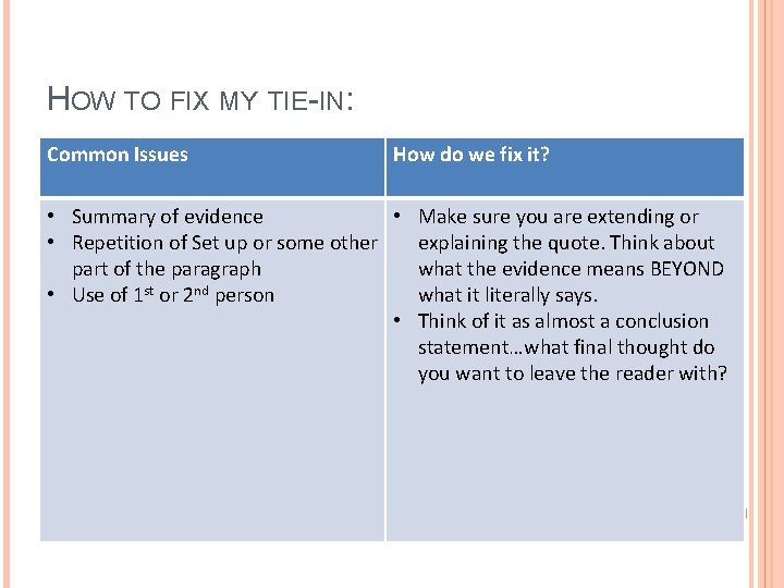 HOW TO FIX MY TIE-IN: Common Issues How do we fix it? • Summary