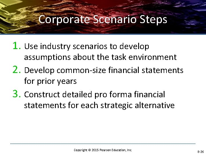 Corporate Scenario Steps 1. Use industry scenarios to develop 2. 3. assumptions about the