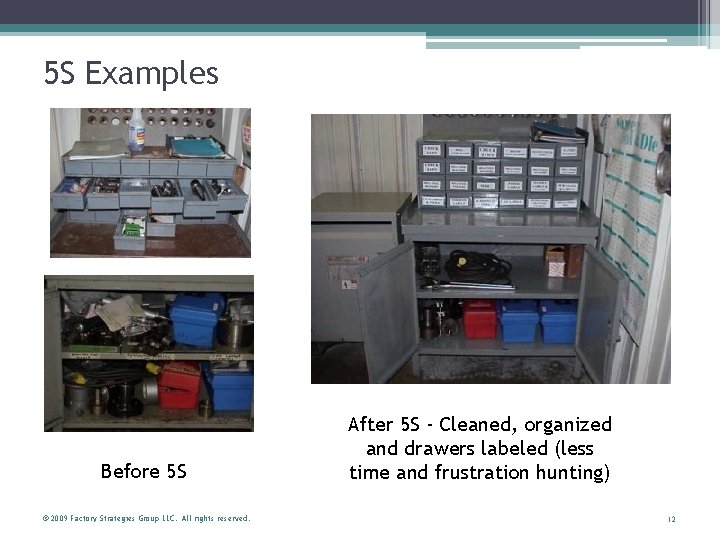 5 S Examples Before 5 S © 2009 Factory Strategies Group LLC. All rights