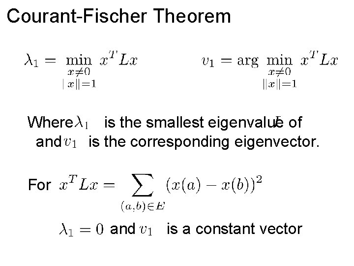 Courant-Fischer Theorem Where is the smallest eigenvalue of and is the corresponding eigenvector. For