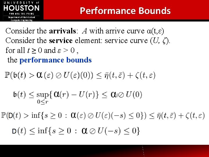 Department of Electrical and Computer Engineering Performance Bounds Consider the arrivals: A with arrive