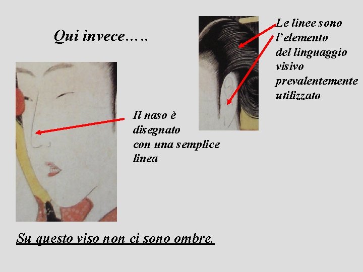 Qui invece…. . Il naso è disegnato con una semplice linea Su questo viso