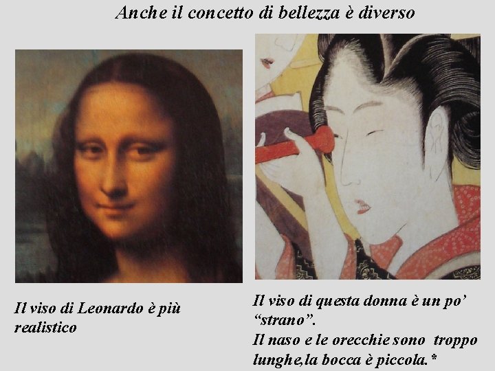 Anche il concetto di bellezza è diverso Il viso di Leonardo è più realistico