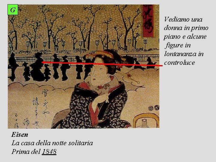 G Vediamo una donna in primo piano e alcune figure in lontananza in controluce