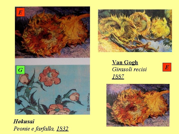 E G Hokusai Peonie e farfalla, 1832 Van Gogh Girasoli recisi 1887 E 