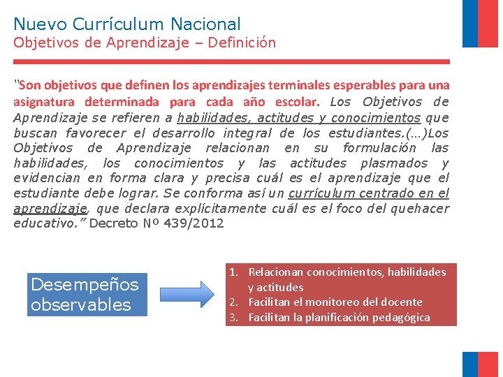Nuevo Currículum Nacional Objetivos de Aprendizaje – Definición “Son objetivos que definen los aprendizajes