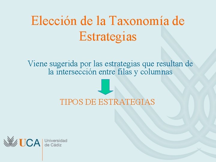 Elección de la Taxonomía de Estrategias Viene sugerida por las estrategias que resultan de