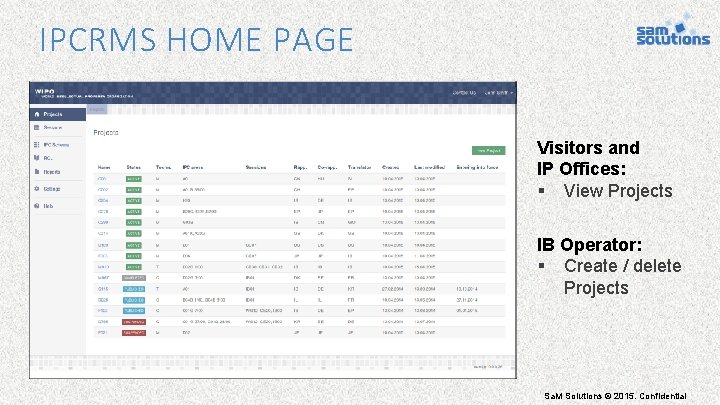 IPCRMS HOME PAGE Visitors and IP Offices: § View Projects IB Operator: § Create