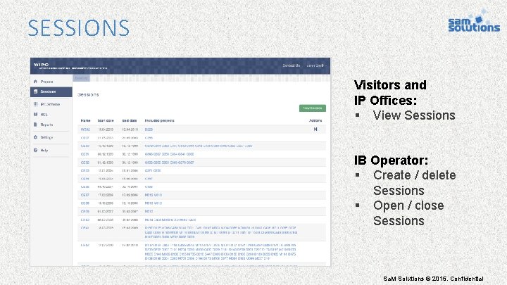 SESSIONS Visitors and IP Offices: § View Sessions IB Operator: § Create / delete