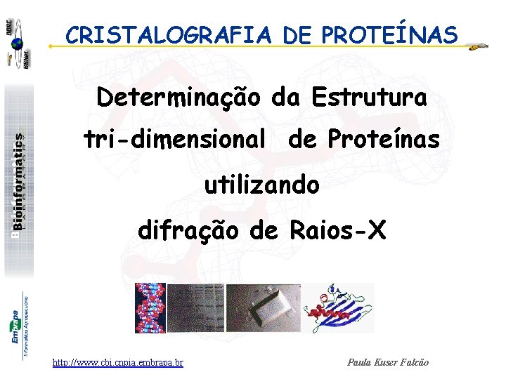 CRISTALOGRAFIA DE PROTEÍNAS Determinação da Estrutura tri-dimensional de Proteínas utilizando difração de Raios-X http: