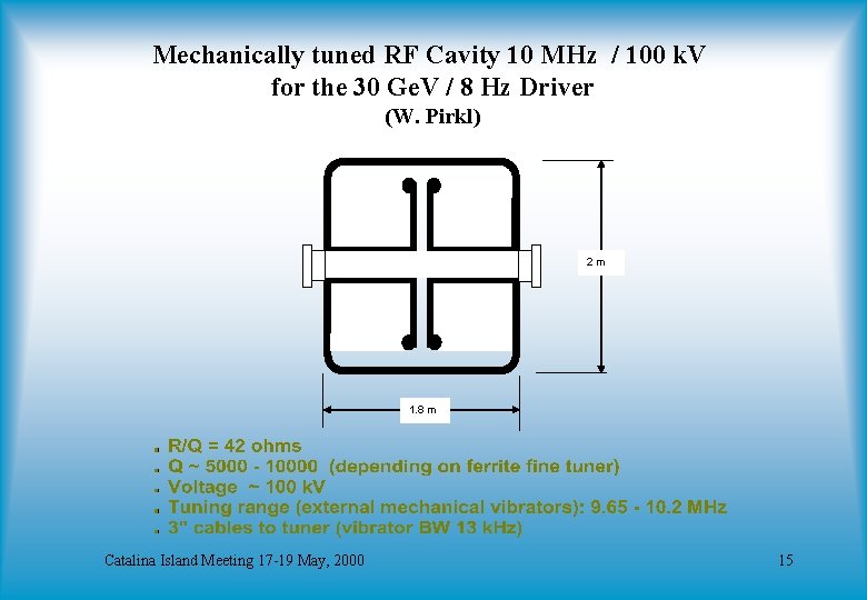 Mechanically tuned RF Cavity 10 MHz / 100 k. V for the 30 Ge.