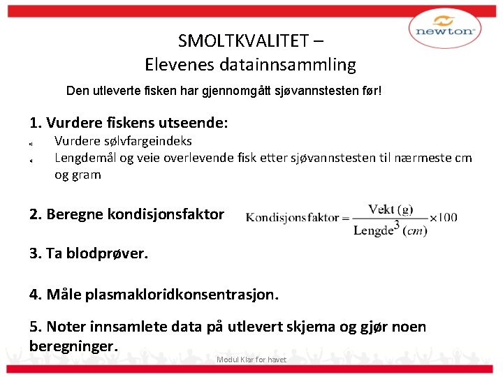 SMOLTKVALITET – Elevenes datainnsammling Den utleverte fisken har gjennomgått sjøvannstesten før! 1. Vurdere fiskens