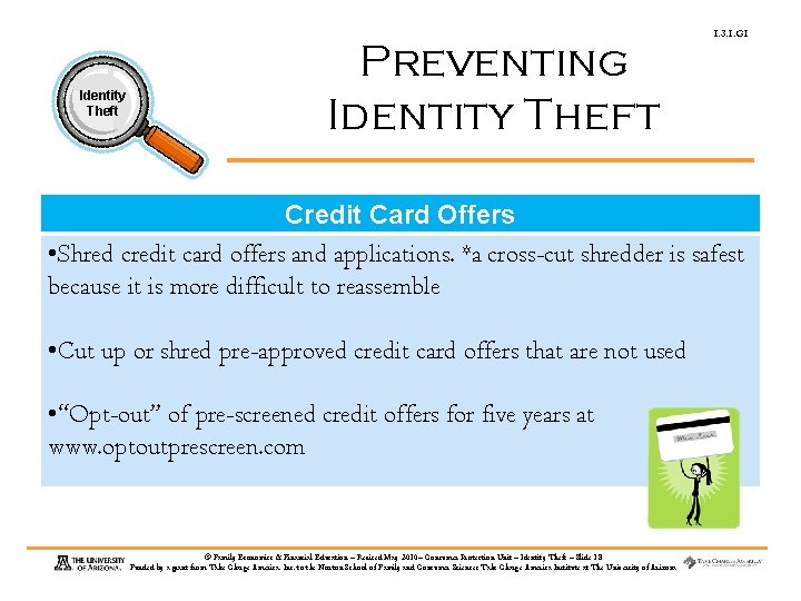 Identity Theft Preventing Identity Theft 1. 3. 1. G 1 Credit Card Offers •