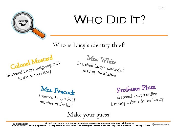 1. 3. 1. G 1 Who Did It? Identity Theft Who is Lucy’s identity