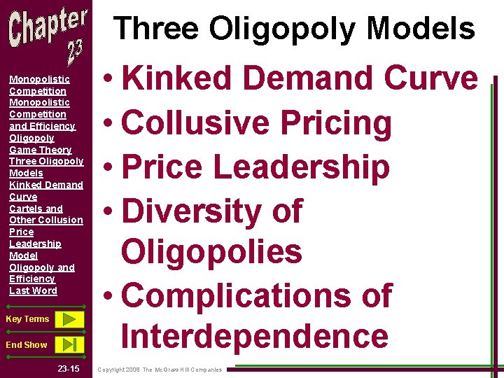 Three Oligopoly Models Monopolistic Competition and Efficiency Oligopoly Game Theory Three Oligopoly Models Kinked