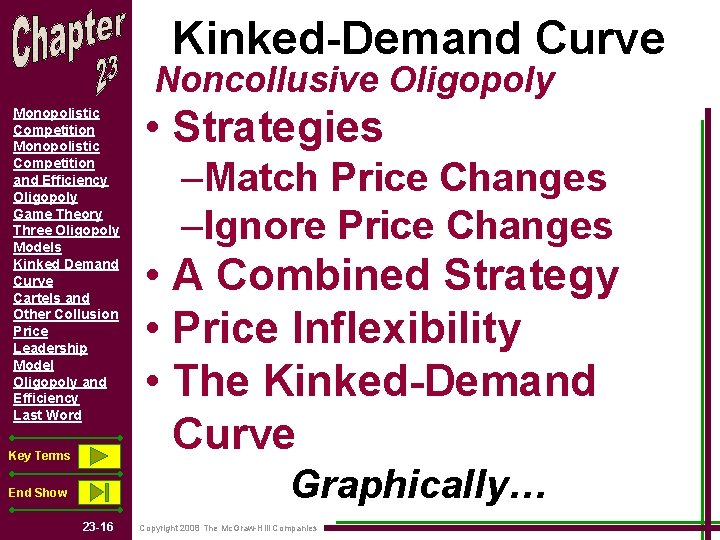Kinked-Demand Curve Noncollusive Oligopoly Monopolistic Competition and Efficiency Oligopoly Game Theory Three Oligopoly Models