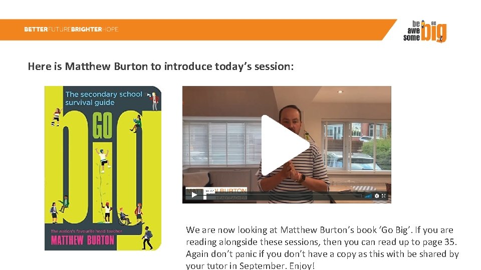 Here is Matthew Burton to introduce today’s session: We are now looking at Matthew