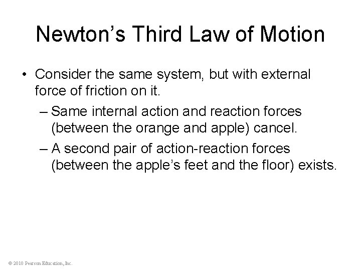 Newton’s Third Law of Motion • Consider the same system, but with external force