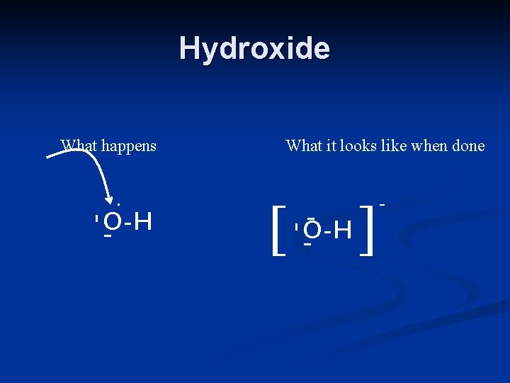 Hydroxide What happens . [ -O-H - - - O-H - What it looks