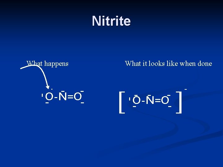 Nitrite What happens - O-N=O - [ -O-N=O - - - . - What