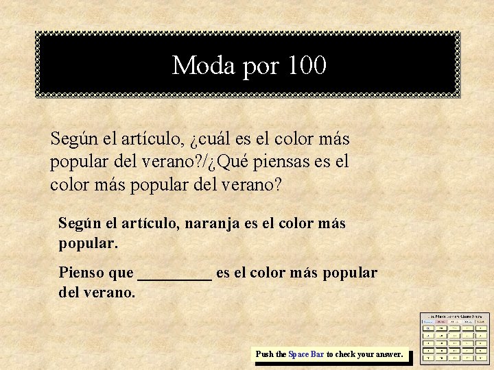 Moda por 100 Según el artículo, ¿cuál es el color más popular del verano?