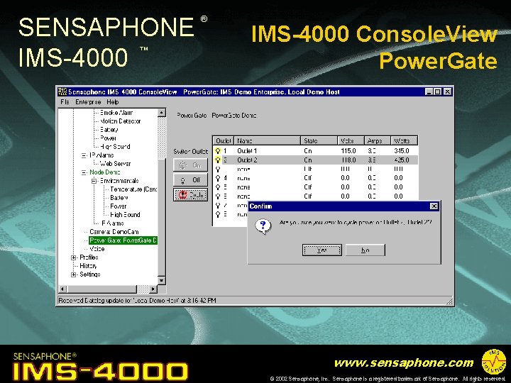 SENSAPHONE IMS-4000 ™ ® IMS-4000 Console. View Power. Gate www. sensaphone. com © 2002