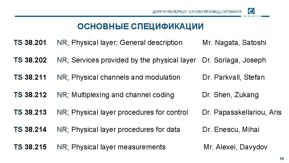 ОСНОВНЫЕ СПЕЦИФИКАЦИИ TS 38. 201 NR; Physical layer; General description Mr. Nagata, Satoshi TS