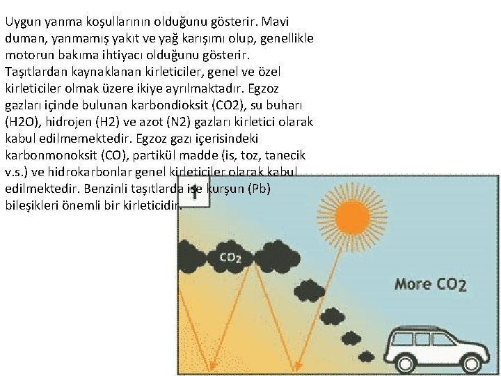 Uygun yanma koşullarının olduğunu gösterir. Mavi duman, yanmamış yakıt ve yağ karışımı olup, genellikle