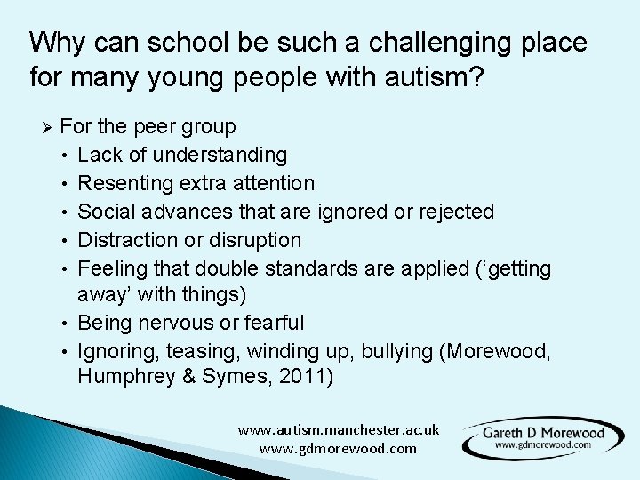 Why can school be such a challenging place for many young people with autism?