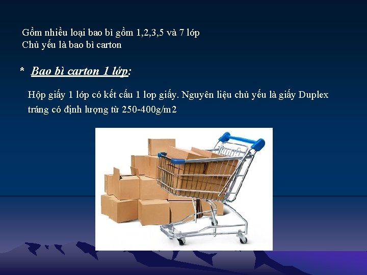 Gồm nhiều loại bao bì gồm 1, 2, 3, 5 và 7 lớp Chủ Gồm nhiều loại bao bì gồm 1, 2, 3, 5 và 7 lớp Chủ