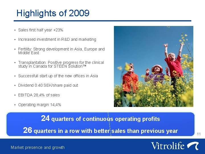 Highlights of 2009 • Sales first half year +23% • Increased investment in R&D