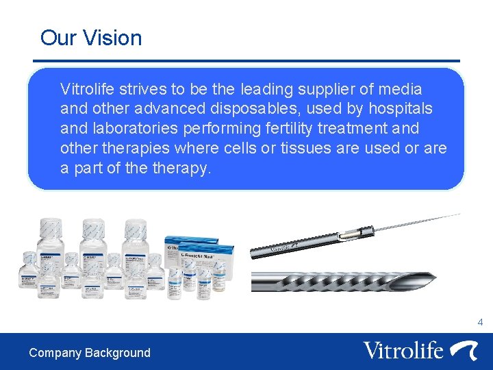 Our Vision Vitrolife strives to be the leading supplier of media and other advanced