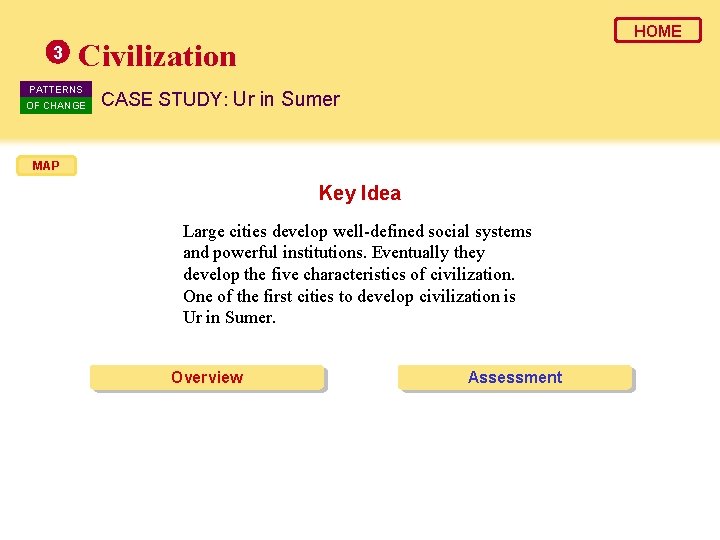 3 HOME Civilization PATTERNS OF CHANGE CASE STUDY: Ur in Sumer MAP Key Idea 3 HOME Civilization PATTERNS OF CHANGE CASE STUDY: Ur in Sumer MAP Key Idea